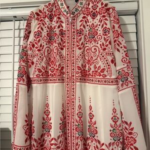 Embroidered Red and White Women's Thoub